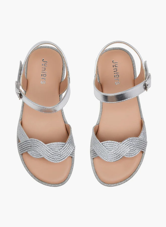 JUNIORS Girls Textured Open Toe Sandals with Hook and Loop Closure