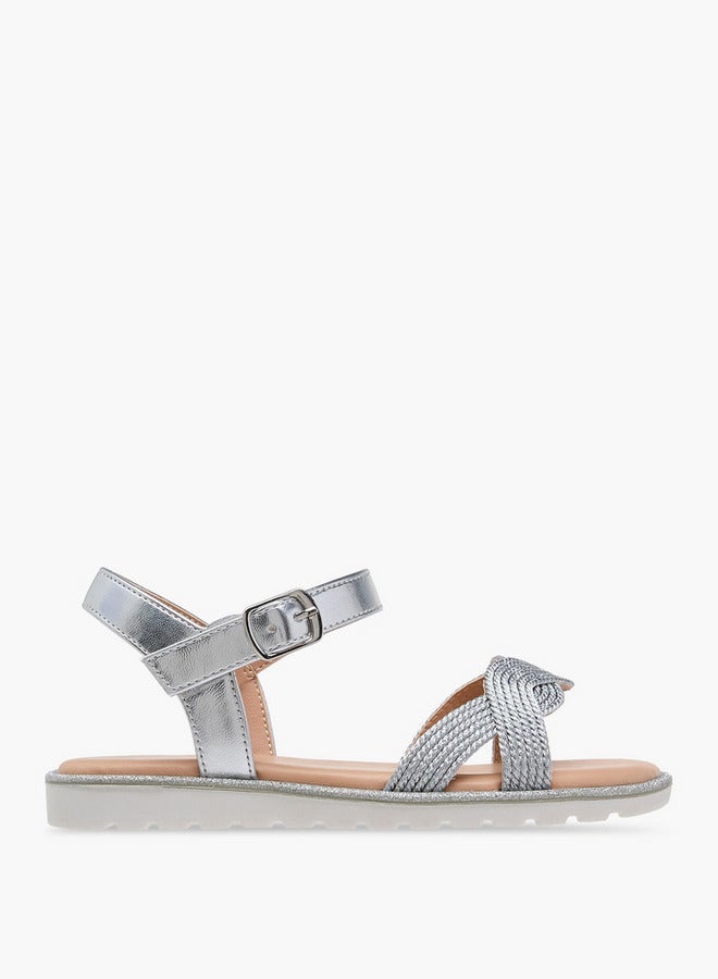 جونيورز صنادل بناتي مفتوحة من الأمام بنقوش وحزام لاصق - Image 1