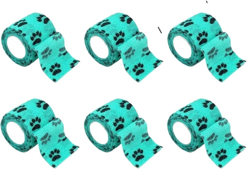 6pcs Self-Adhesive Elastic Bandage for Dogs and Cats - Non-Woven Cohesive Leg Cover Protector(Green Claw) - Image 1