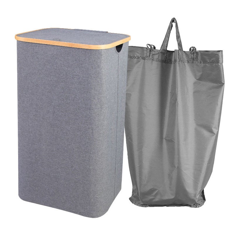 Dirty Clothes Basket For Bedroom With Inner Bag And Lid, Foldable Bamboo Dirty Clothes Storage Basket, Large Dirty Clothes Hamper For Bathroom - Image 1