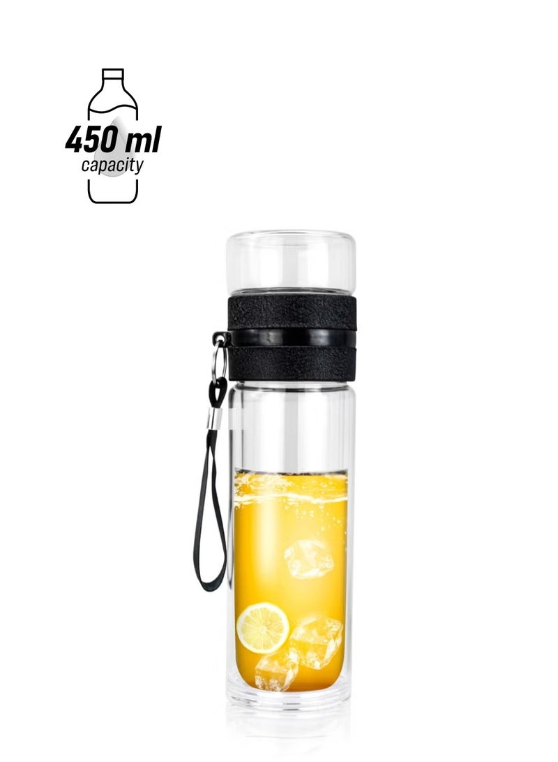 Double Wall High Borosilicate Glass Water Bottle Coffee And Water Separation Mug Cup with Tea Infuser Portable Travel Glass 450ml  - Image 1
