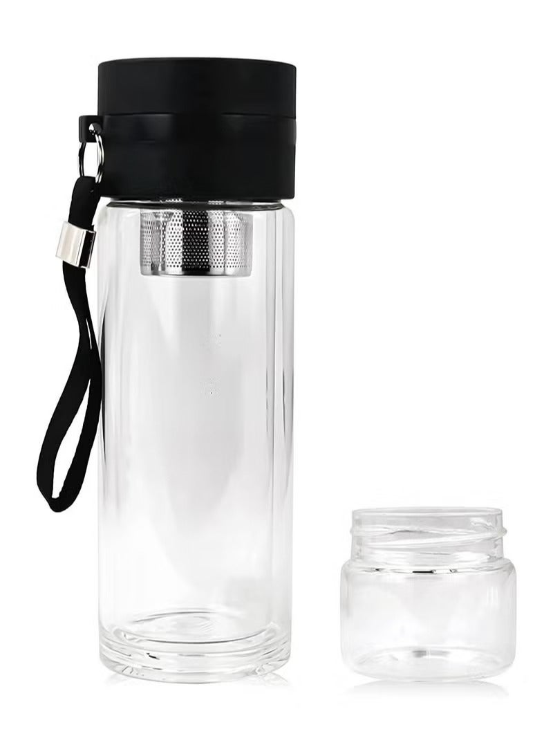 Double Wall High Borosilicate Glass Water Bottle Coffee And Water Separation Mug Cup with Tea Infuser Portable Travel Glass 450ml  - Image 2