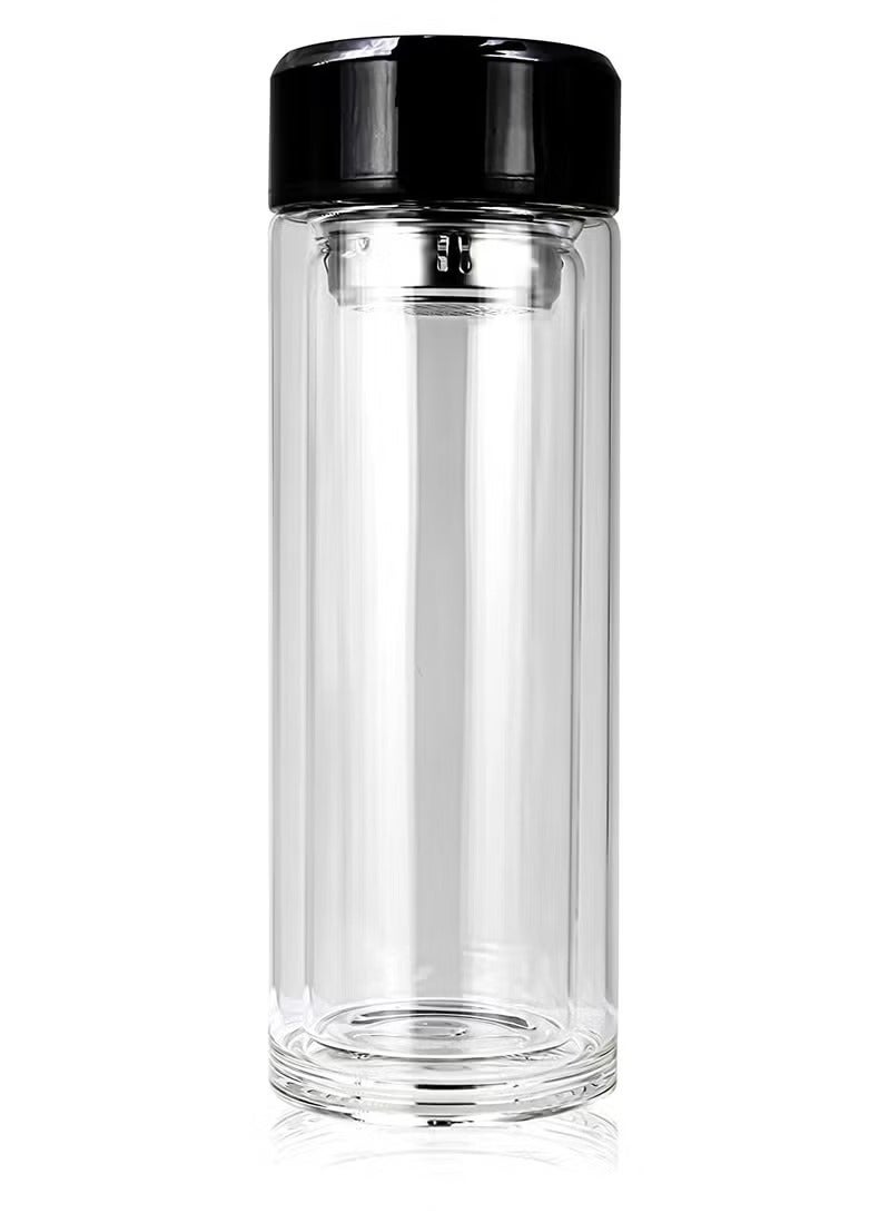 Double Wall High Borosilicate Glass Water Bottle Coffee And Water Separation Mug Cup with Tea Infuser Portable Travel Glass 450ml  - Image 3