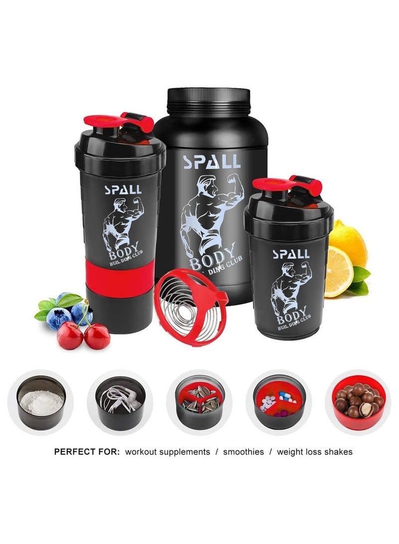 Spall Protein Shaker Bottle Gym Shaker Cup For Protein Shakes 16oz Bottle With Shaker Ball And Storage Compartment Leak Proof BPA Free - Image 2