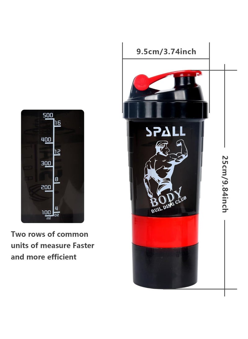 Spall Protein Shaker Bottle Gym Shaker Cup For Protein Shakes 16oz Bottle With Shaker Ball And Storage Compartment Leak Proof BPA Free - Image 4