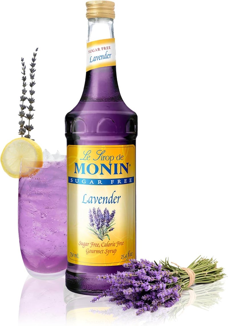Monin Sugar Free Lavender Syrup - Aromatic & Floral Gourmet Syrup for Cocktails, Lemonades & Soft Drinks (750 ml) - Image 1