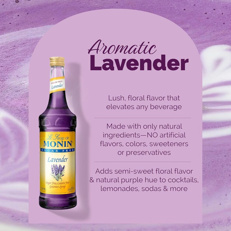 Monin Sugar Free Lavender Syrup - Aromatic & Floral Gourmet Syrup for Cocktails, Lemonades & Soft Drinks (750 ml) - Image 3