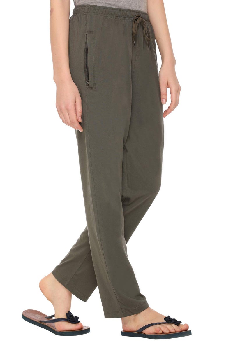 CUPID Women Relaxed Fit Cotton Lounge Pants, Comfortable Track Pant, Lower, Sports Trouser, Joggers N Daily Gym Wear For Ladies_Olive_L, Mid Rise - Image 4