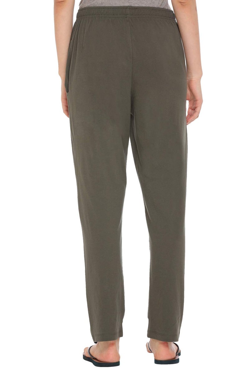 CUPID Women Relaxed Fit Cotton Lounge Pants, Comfortable Track Pant, Lower, Sports Trouser, Joggers N Daily Gym Wear For Ladies_Olive_L, Mid Rise - Image 5