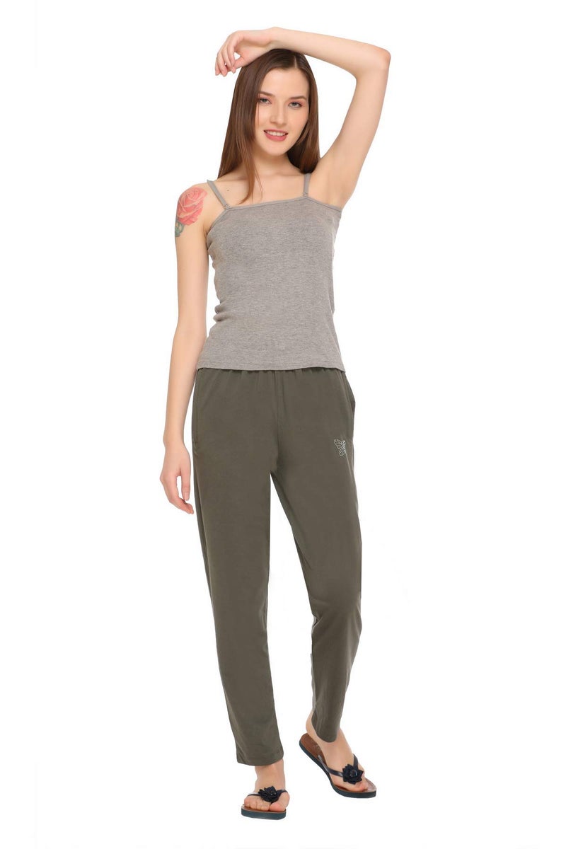 CUPID Women Relaxed Fit Cotton Lounge Pants, Comfortable Track Pant, Lower, Sports Trouser, Joggers N Daily Gym Wear For Ladies_Olive_L, Mid Rise - Image 3