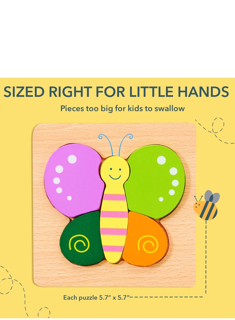 6 PCS Wooden Toddler Puzzles Gifts Toys, Jigsaw Eco Friendly Child Kid Montessori Stem Travel Toy, Ladybug, Car, Bee, Bear, Butterfly, Turtle - Image 3