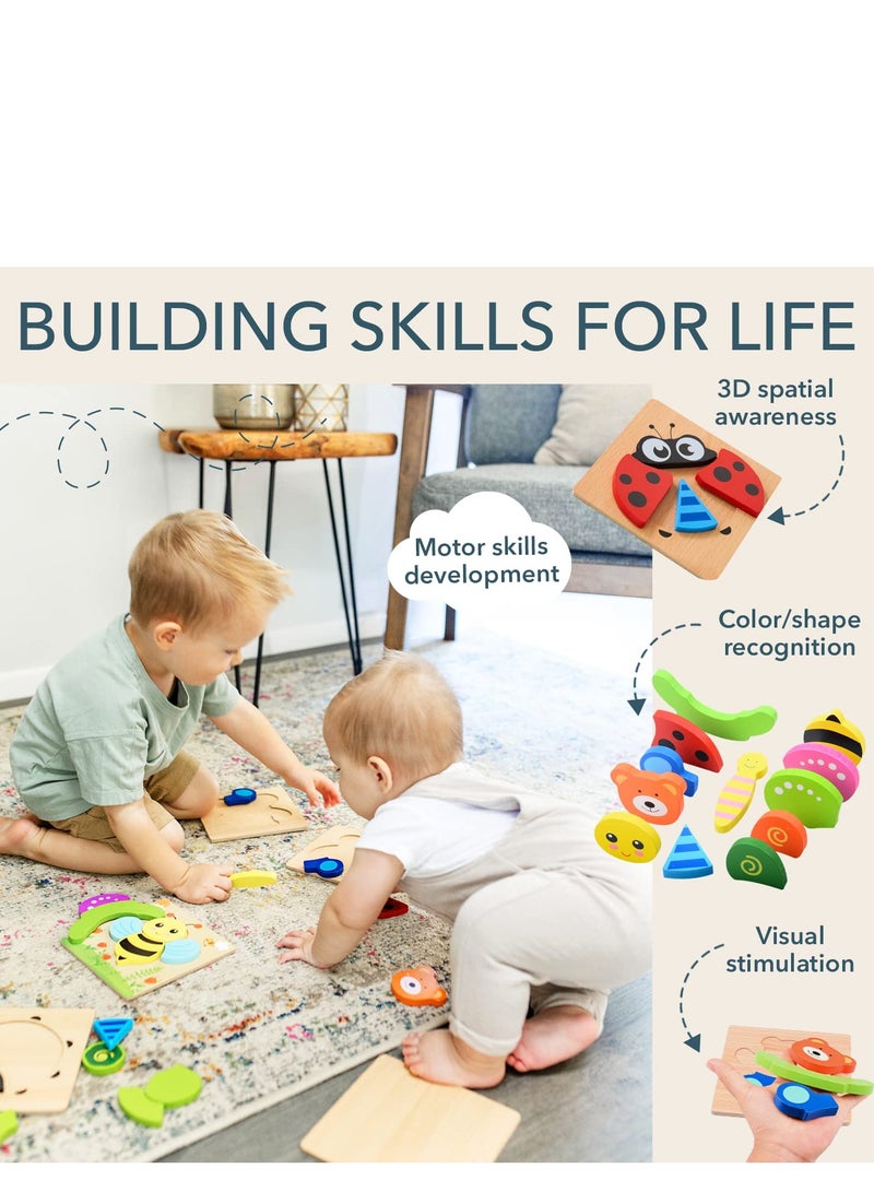 6 PCS Wooden Toddler Puzzles Gifts Toys, Jigsaw Eco Friendly Child Kid Montessori Stem Travel Toy, Ladybug, Car, Bee, Bear, Butterfly, Turtle - Image 4