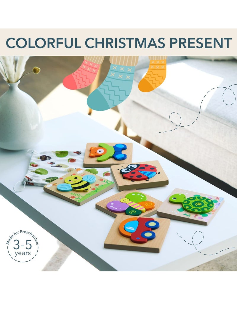 6 PCS Wooden Toddler Puzzles Gifts Toys, Jigsaw Eco Friendly Child Kid Montessori Stem Travel Toy, Ladybug, Car, Bee, Bear, Butterfly, Turtle - Image 5