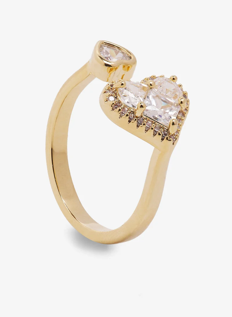 ELLA Heart Shape Rhinestone Diamonte Gold Detail Ring