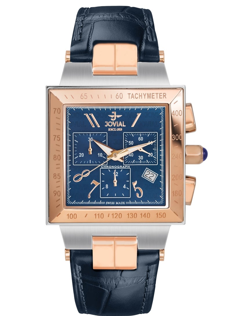 Jovial Men's Fashion Leather Strap watch, 37mm, Blue - Image 1