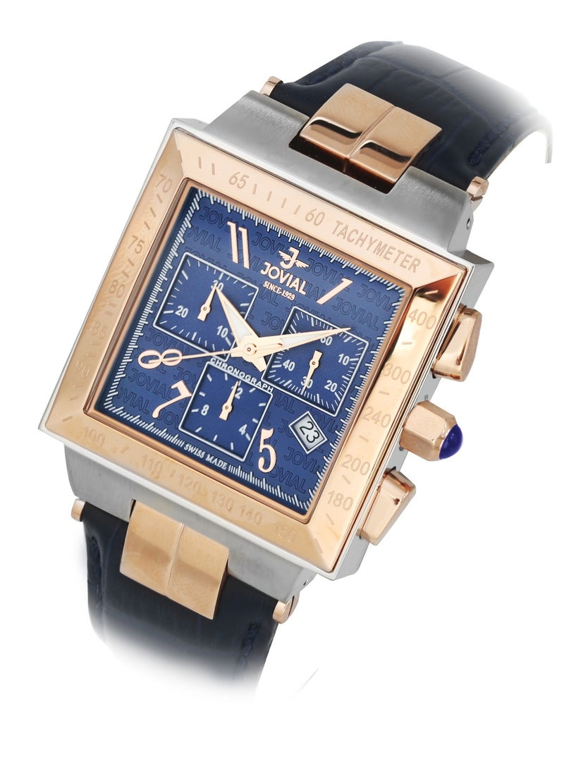 Jovial Men's Fashion Leather Strap watch, 37mm, Blue - Image 2