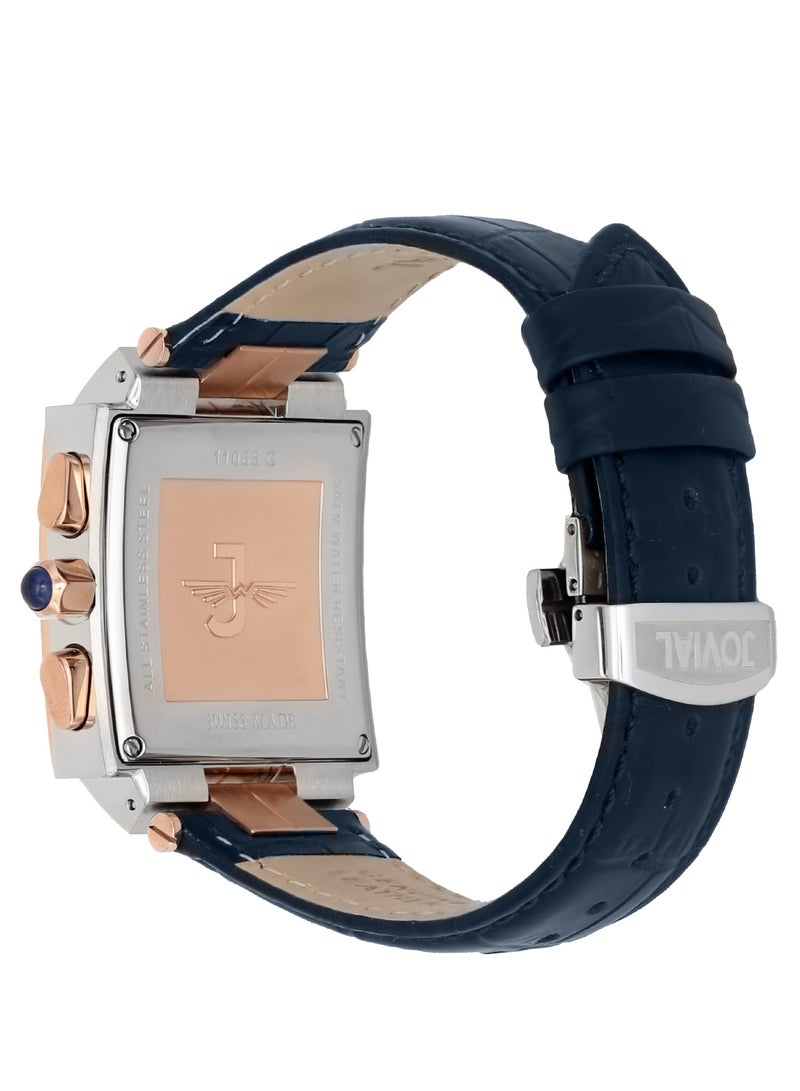 Jovial Men's Fashion Leather Strap watch, 37mm, Blue - Image 3