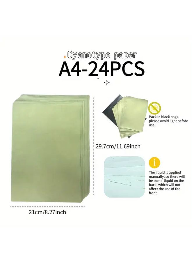 A6 24 PCS Sun Print Paper Kit Cyanotype Sun Art Sensitive Natural Printing - Image 2