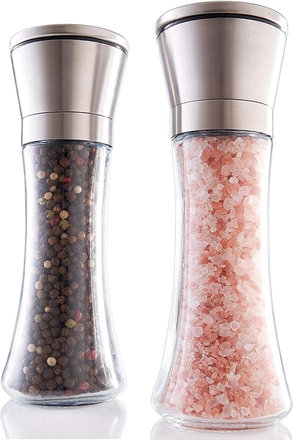 SHETAPRIDE Premium Stainless Steel Salt and Pepper Grinder Set of 2 Adjustable Ceramic Sea Salt Grinder Pepper Grinder Tall Glass Salt and Pepper Shakers Pepper Mill Salt - Image 1