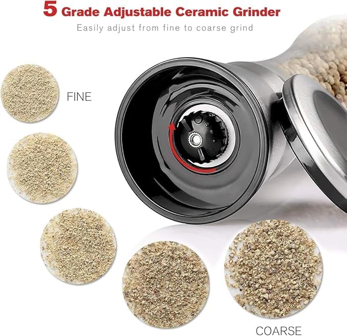 SHETAPRIDE Premium Stainless Steel Salt and Pepper Grinder Set of 2 Adjustable Ceramic Sea Salt Grinder Pepper Grinder Tall Glass Salt and Pepper Shakers Pepper Mill Salt - Image 3