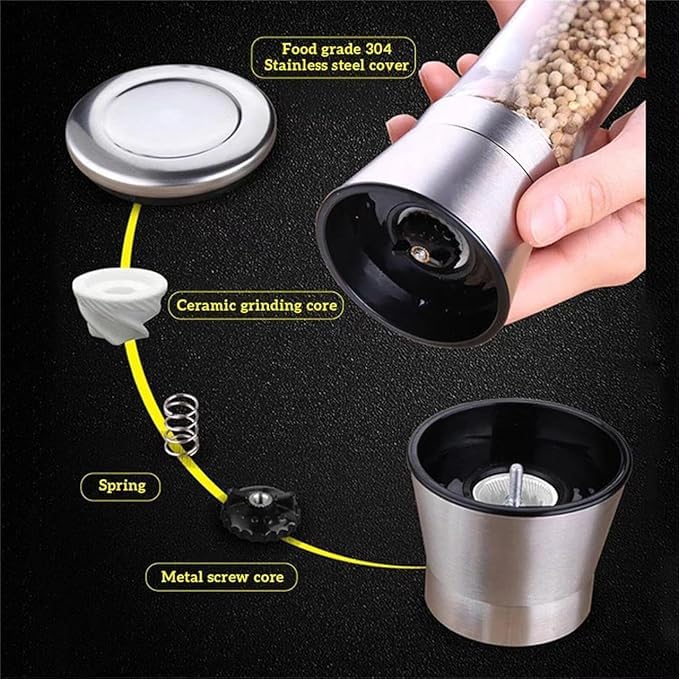 SHETAPRIDE Premium Stainless Steel Salt and Pepper Grinder Set of 2 Adjustable Ceramic Sea Salt Grinder Pepper Grinder Tall Glass Salt and Pepper Shakers Pepper Mill Salt - Image 2