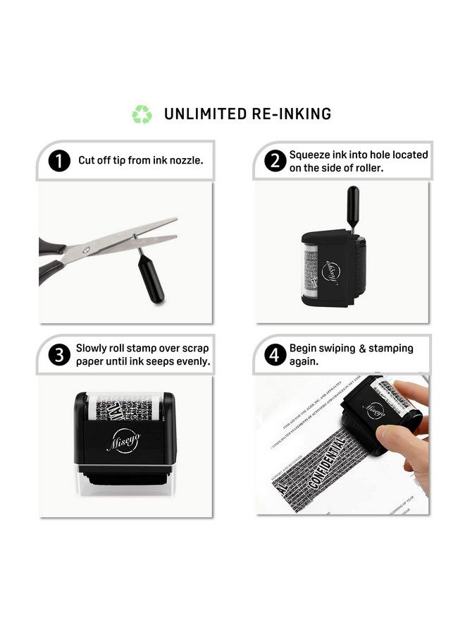 Miseyo Identity Theft Protection Roller Stamp Set Black (3 Refill Ink Included) - Image 4