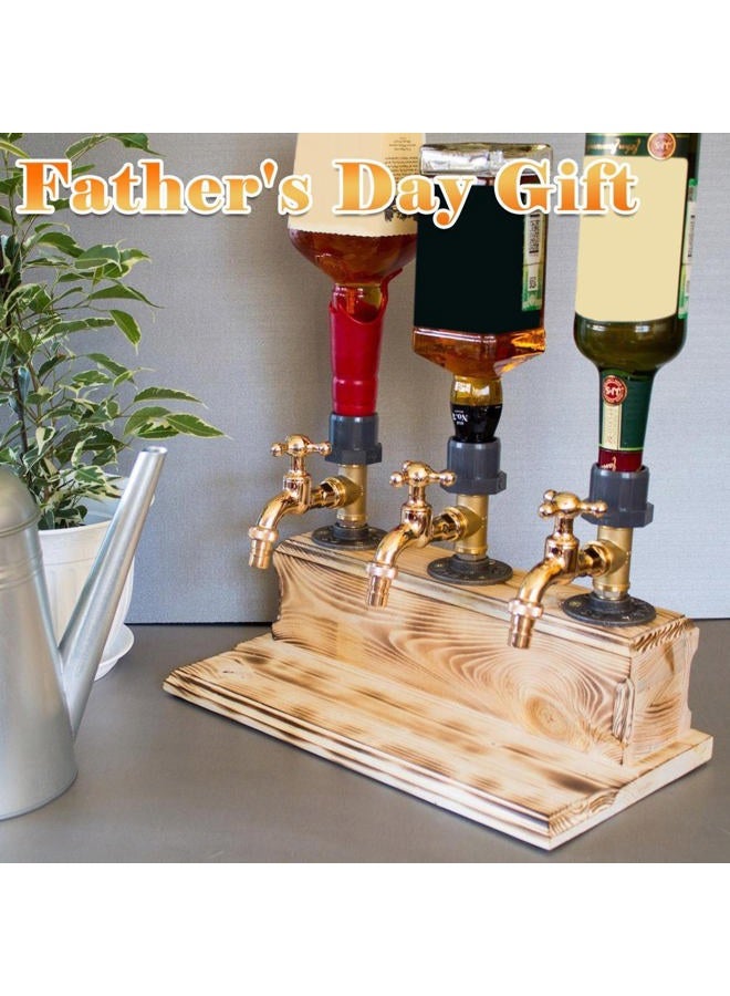 Wood Faucet Whisky Liquor Dispenser for Home Bar Farmhouse Decor | Rustic Wine Alcohol Decanter Gifts for Men, Christmas Fathers Day Birthday Gifts for Father Grandfather Husband (3 Faucet Style) - Image 2