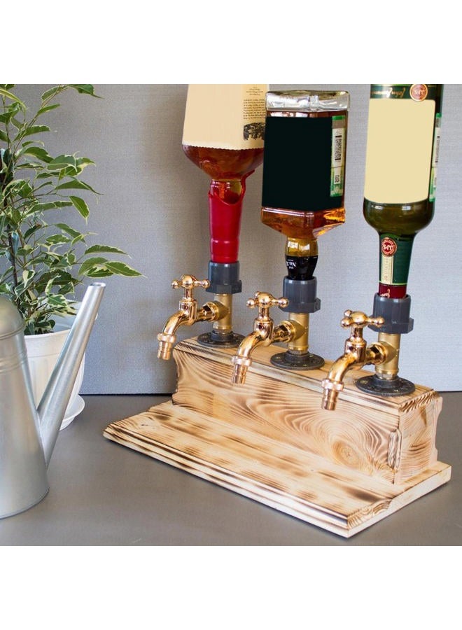 Wood Faucet Whisky Liquor Dispenser for Home Bar Farmhouse Decor | Rustic Wine Alcohol Decanter Gifts for Men, Christmas Fathers Day Birthday Gifts for Father Grandfather Husband (3 Faucet Style) - Image 1