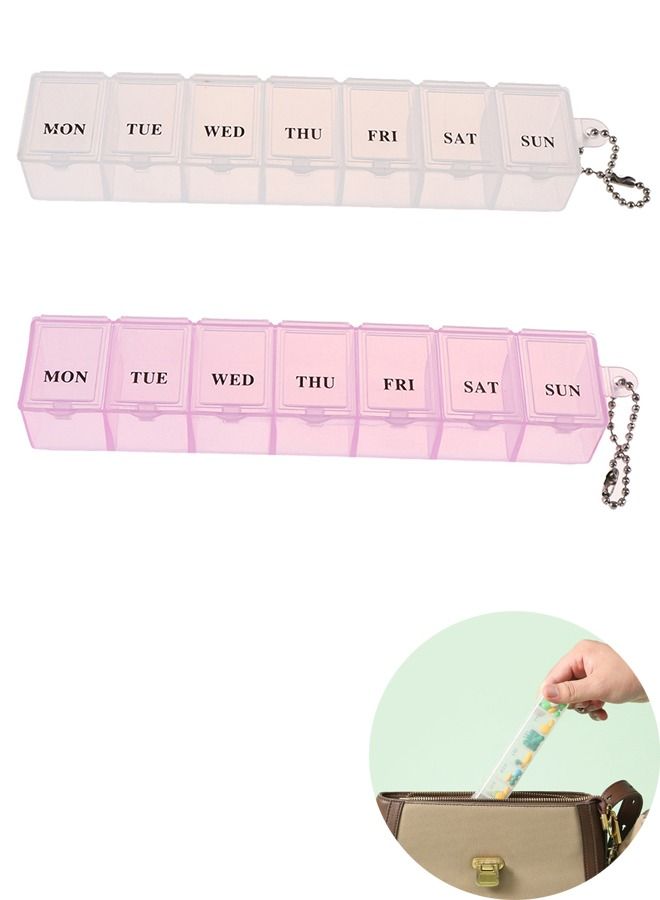Generic 2 Pcs Weekly Mini Pill Case Week Medication Container Pill Organizer Medicine Box for Travel (Pink+White)  - Image 1