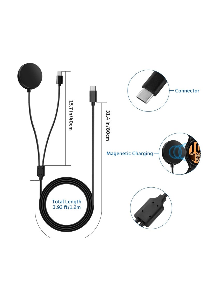 Multi Charging Cable Fit for Samsung Galaxy Watch 7/6/6 Classic/5/5 Pro/4/4 Classic/3/Active 2/Active,2 in 1 Nylon Braided Charger Cable with USB-C for Phones Tablets Earphones Multiple Devices - Image 2