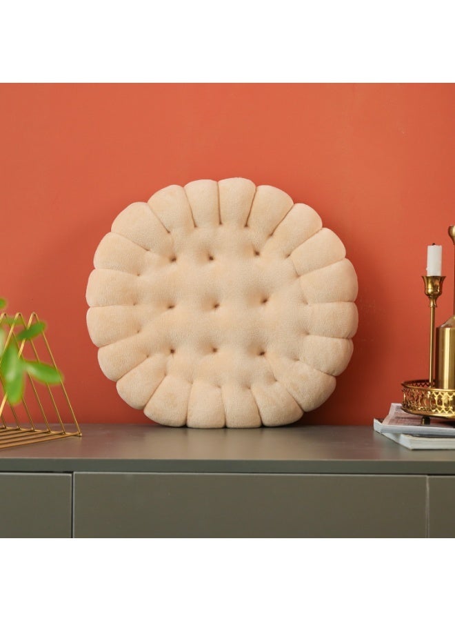 Cookie Biscuit Cushion Soft Cute Throw Pillow Thicken Seat Decorative Flooring for Living Room Household Chair Circular Beige - Image 2