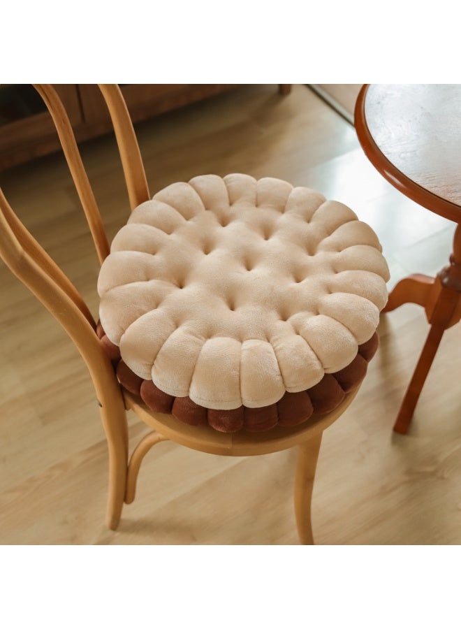 Cookie Biscuit Cushion Soft Cute Throw Pillow Thicken Seat Decorative Flooring for Living Room Household Chair Circular Beige - Image 3