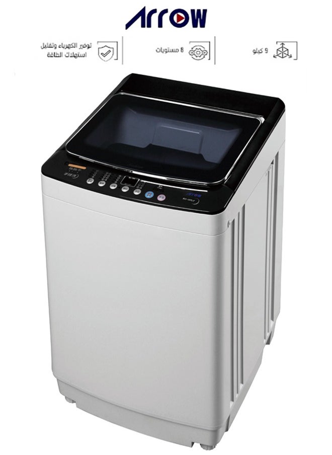 Arrow - Top Loading 9KG Fully Automatic Washing Machine, Light Grey, 8 Programs, LED Display, Fuzzy Control, Child Lock, Tempered Glass Lid, Aluminum Motor | RO-10TLT - Image 1