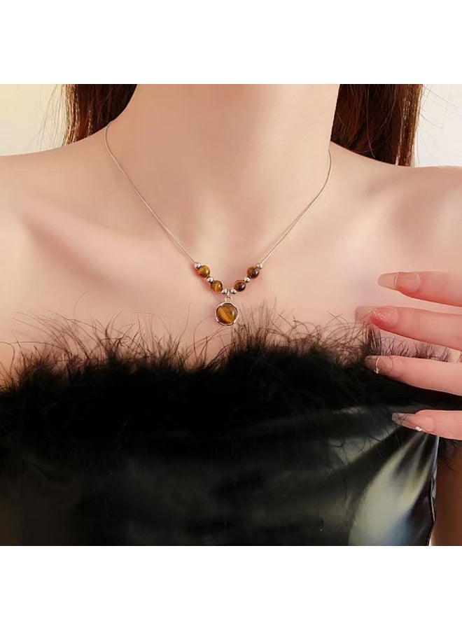 Goolsky قلادة عتيقة من الجلد مع عين النمر للنساء - تشوكر متعدد الطبقات، سلسلة ترف صغيرة متعددة الاستخدامات، ملابس يومية/عتيقة - Image 1