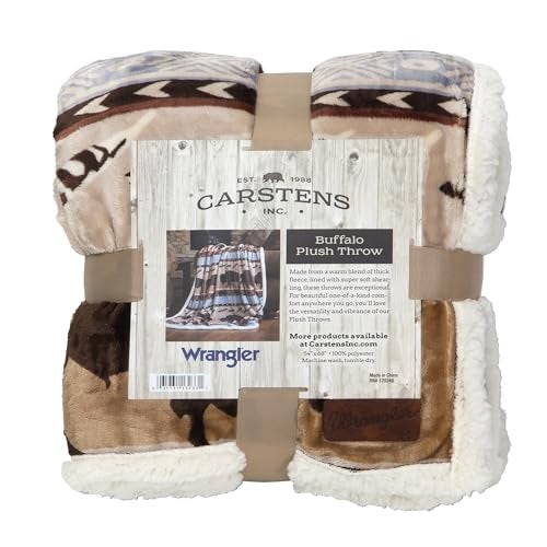 Carstens, Inc. Carstens Wrangler Buffalo Southwestern Sherpa Fleece 54x68 Throw Blanket, 54" x 68", Brown - Image 1