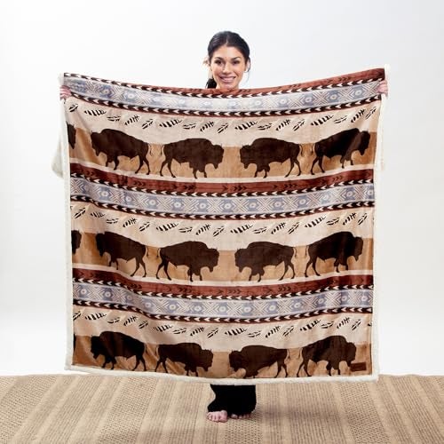 Carstens, Inc. Carstens Wrangler Buffalo Southwestern Sherpa Fleece 54x68 Throw Blanket, 54" x 68", Brown - Image 4