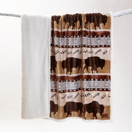 Carstens, Inc. Carstens Wrangler Buffalo Southwestern Sherpa Fleece 54x68 Throw Blanket, 54" x 68", Brown - Image 3