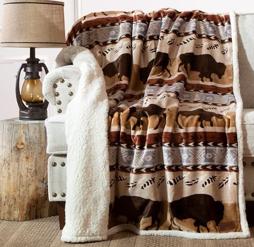 Carstens, Inc. Carstens Wrangler Buffalo Southwestern Sherpa Fleece 54x68 Throw Blanket, 54" x 68", Brown - Image 2