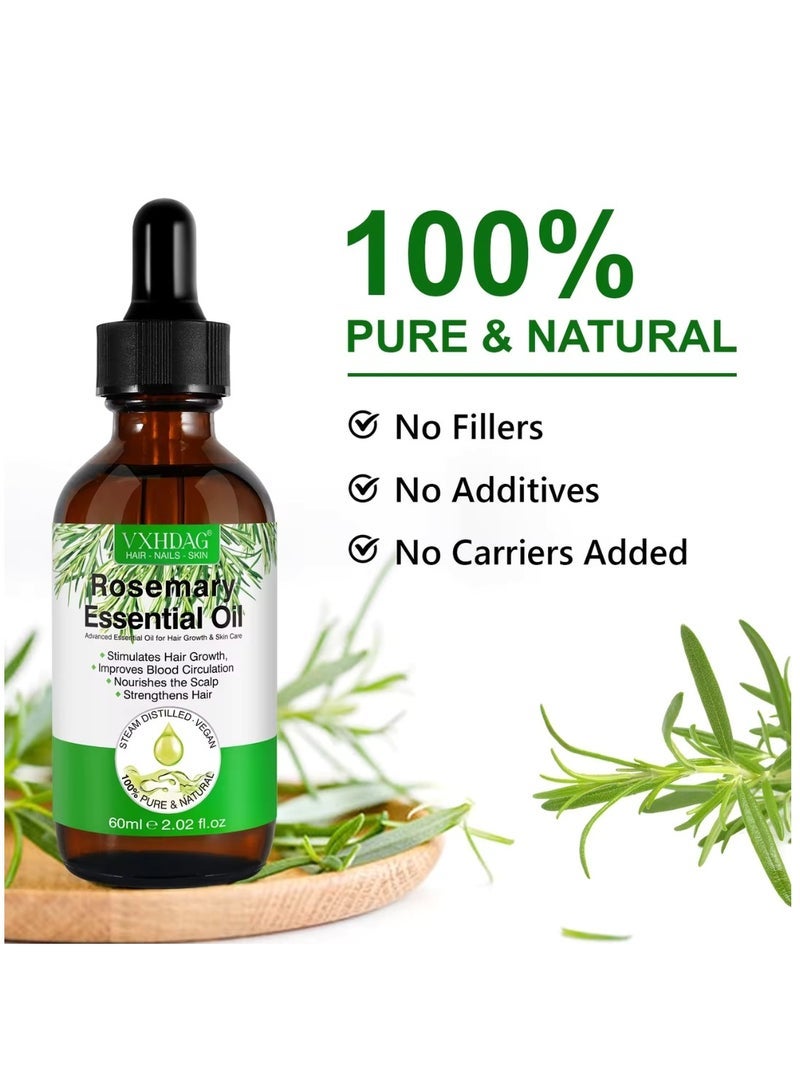 VXHDAG 60ml Rosemary Essential Oil for Hair Growth Pure Organic Rosemary Oil for Dry Damaged Hair and Growth Hair Scalp Oil Pure and Natural Premium Quality Oil Hair Loss Treatment Oil for Men and Women - Image 2