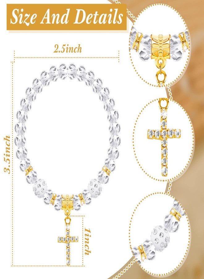 Leinuosen 90 Pieces Baptism Favors Set Include Crystal Bracelets with Crucifix Rosary Thank You Tags Organza Bags for Baby Shower Baptism Supplies First Communion Party Favor - Image 2