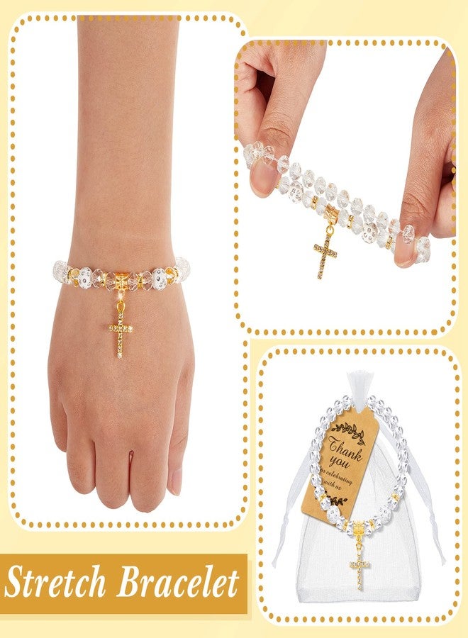Leinuosen 90 Pieces Baptism Favors Set Include Crystal Bracelets with Crucifix Rosary Thank You Tags Organza Bags for Baby Shower Baptism Supplies First Communion Party Favor - Image 3