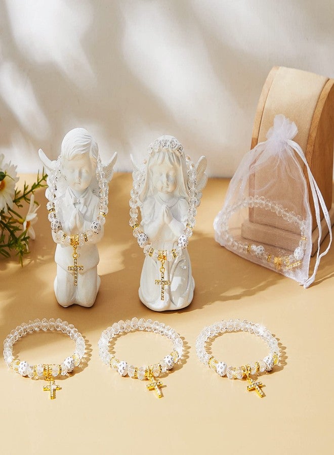 Leinuosen 90 Pieces Baptism Favors Set Include Crystal Bracelets with Crucifix Rosary Thank You Tags Organza Bags for Baby Shower Baptism Supplies First Communion Party Favor - Image 4