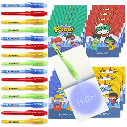 BONNYCO Invisible Ink Pen Notebook Pack 16 Superhero Party Favors Super Hero Party Favors for Kids Goodie Bags Stuffers Pinata Classroom Prizes Return Gifts for Kids Birthday Student Gifts - Image 1