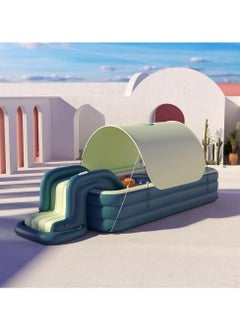 GT-Wheel Inflatable Swimming Pool with Removeable Slide and Sun Shade for Kids Above Ground, Garden, Backyard Water Fun Park Dog Play Center PVC Material (Green)  - Image 1