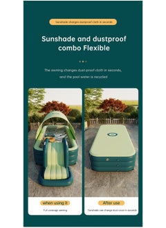 GT-Wheel Inflatable Swimming Pool with Removeable Slide and Sun Shade for Kids Above Ground, Garden, Backyard Water Fun Park Dog Play Center PVC Material (Green)  - Image 4