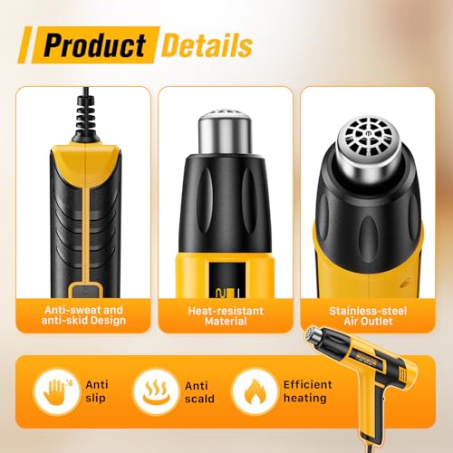 SEEKONE Mini Heat Gun, 600W Dual Temperature Hot Air Gun Tool 572℉&932℉, With 4.9Ft Long Cable and Overheat Protection for Crafts, Embossing, Paint Stripping, Shrink Wrap, and Heat Shrink Tube - Image 5