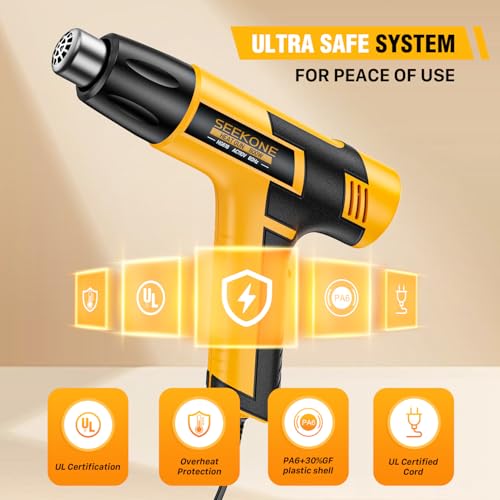 SEEKONE Mini Heat Gun, 600W Dual Temperature Hot Air Gun Tool 572℉&932℉, With 4.9Ft Long Cable and Overheat Protection for Crafts, Embossing, Paint Stripping, Shrink Wrap, and Heat Shrink Tube - Image 3