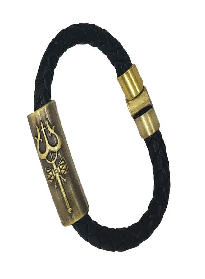 Sullery Trishul Mahakal Black and Gold Leather, Stainless Steel Bracelet for Men and Women - Image 2