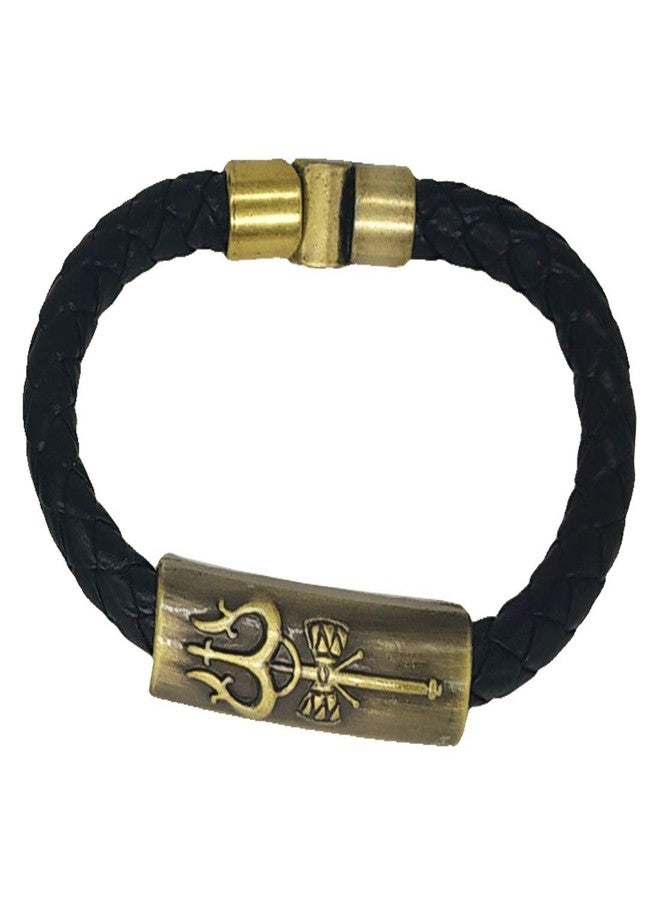 Sullery Trishul Mahakal Black and Gold Leather, Stainless Steel Bracelet for Men and Women - Image 1
