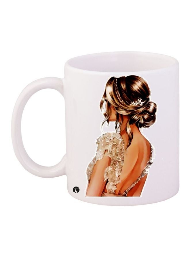 RYN Women Printed Coffee Mug White/Beige/Brown 11ounce